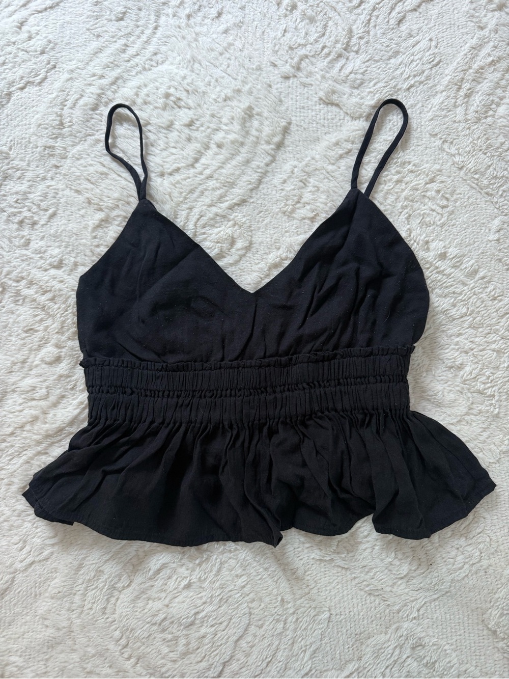 Cotton Candy Black Smocked Peplum Spaghetti Strap Tank